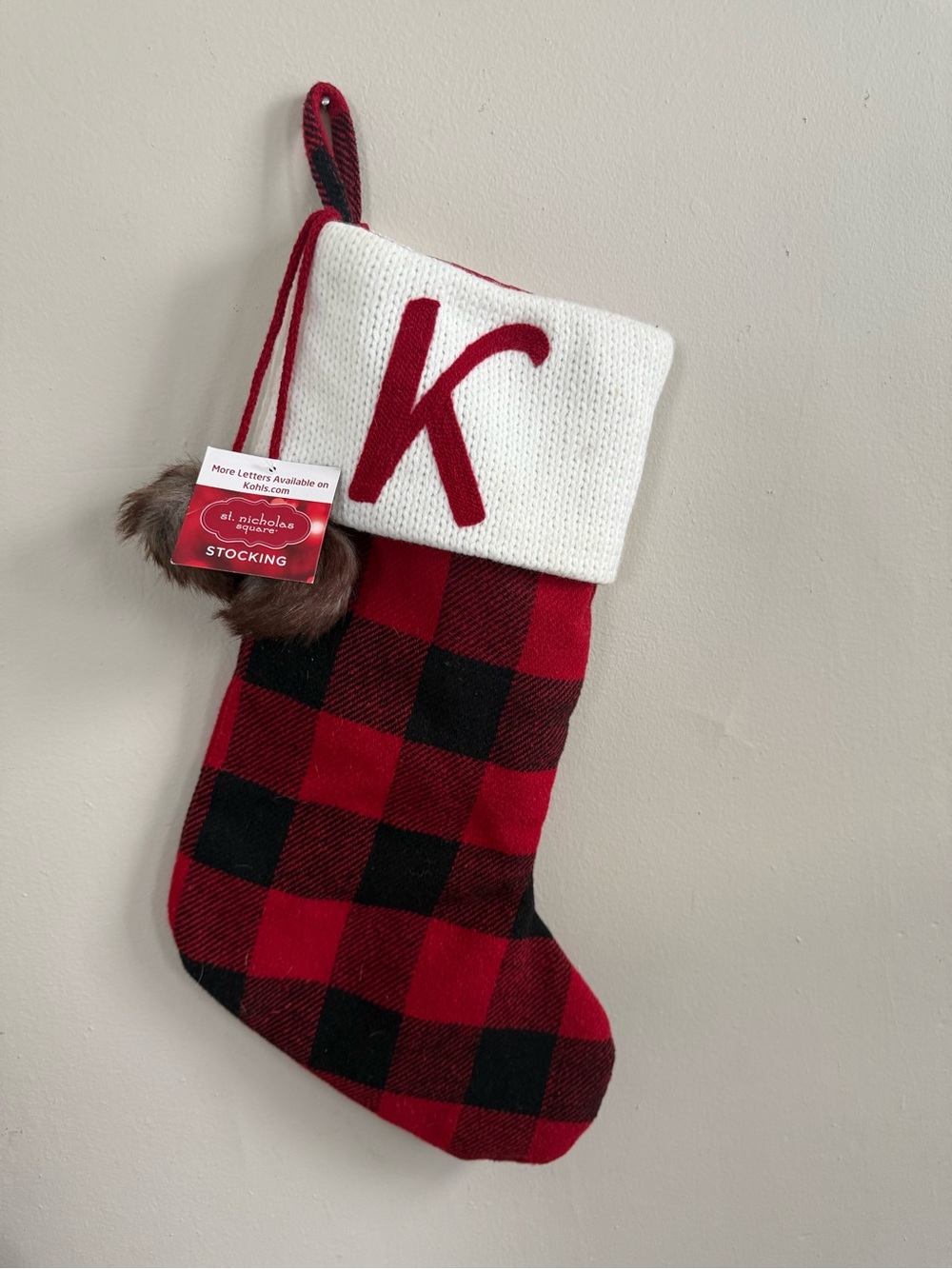 NWT St. Nicholas Square Buffalo Plaid Christmas Stocking | Red & Black | Cable K